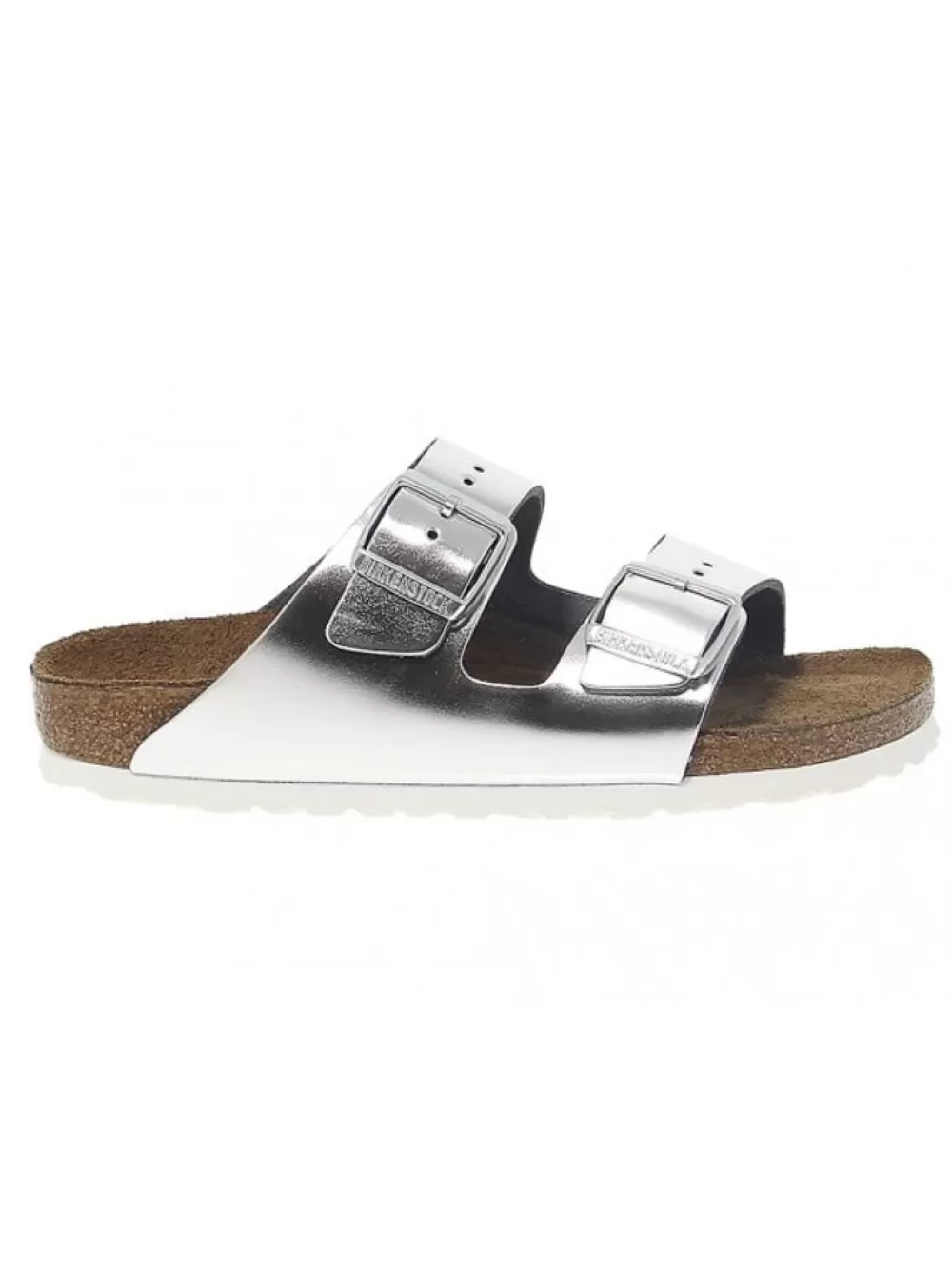 Women Birkenstock Flat Sandals Arizona In Silver Leather