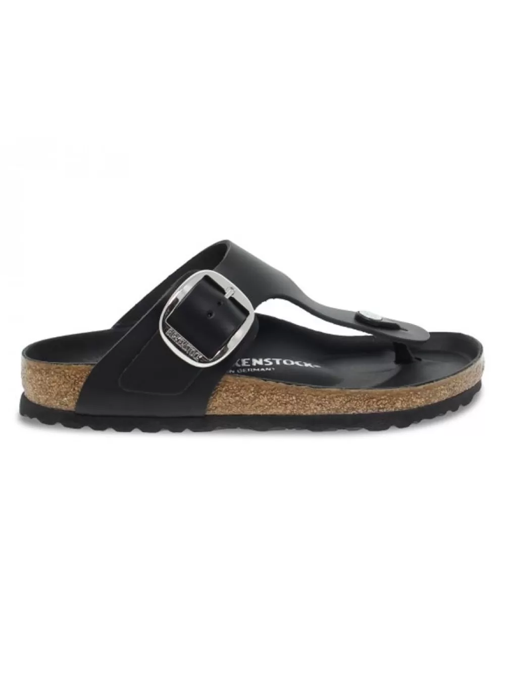 Women Birkenstock Flat Sandals Gizeh Big Buckle In Black Leather