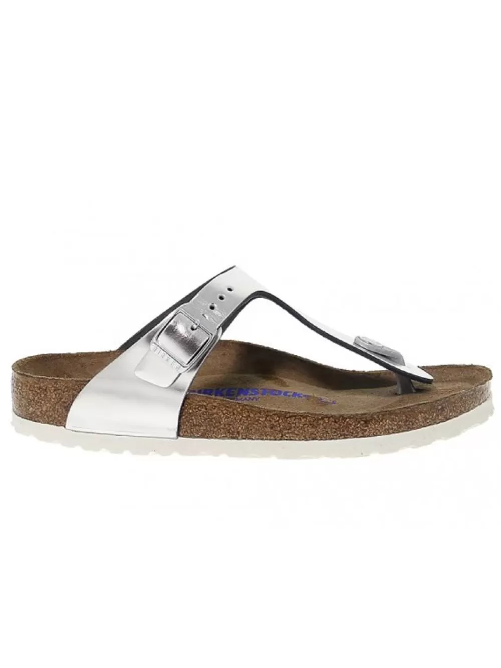 Women Birkenstock Flat Sandals Gizeh In Silver Leather