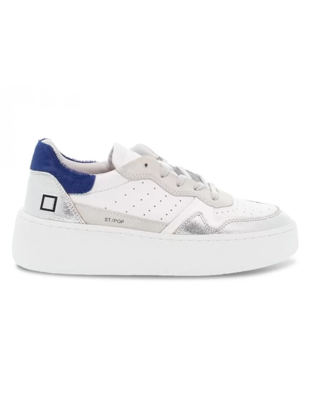 Women D.A.T.E. Sneakers Step Pop Laminated Silver In White Leather